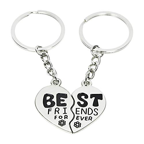 Elechobby Best Friend Forever Keychain Love Jewelry Split Heart Key Ring - Image 1