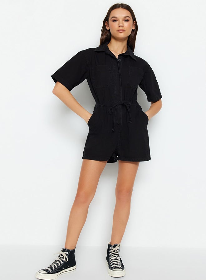 trendyol Black Waistband Denim Jumpsuit - Image 2