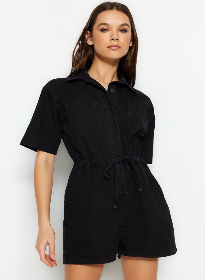 trendyol Black Waistband Denim Jumpsuit - Image 1
