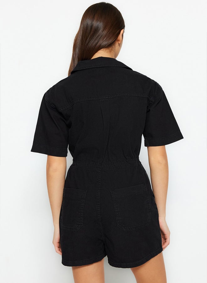 trendyol Black Waistband Denim Jumpsuit - Image 5