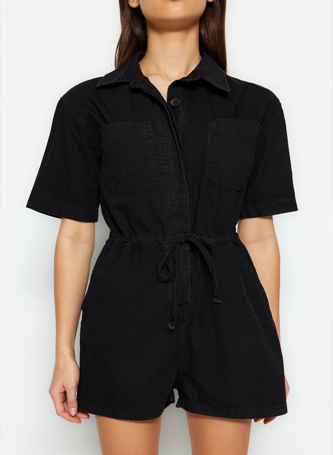 trendyol Black Waistband Denim Jumpsuit - Image 4