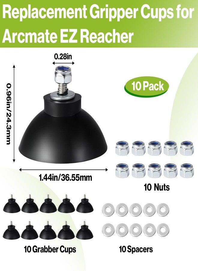 Stitokg 10-Pack Non-Slip Replacement Gripper Cups - Compatible with Arcmate EZ Reacher, Heavy Duty Rubber Tips with Locknuts & Washers for Outdoor - Image 2