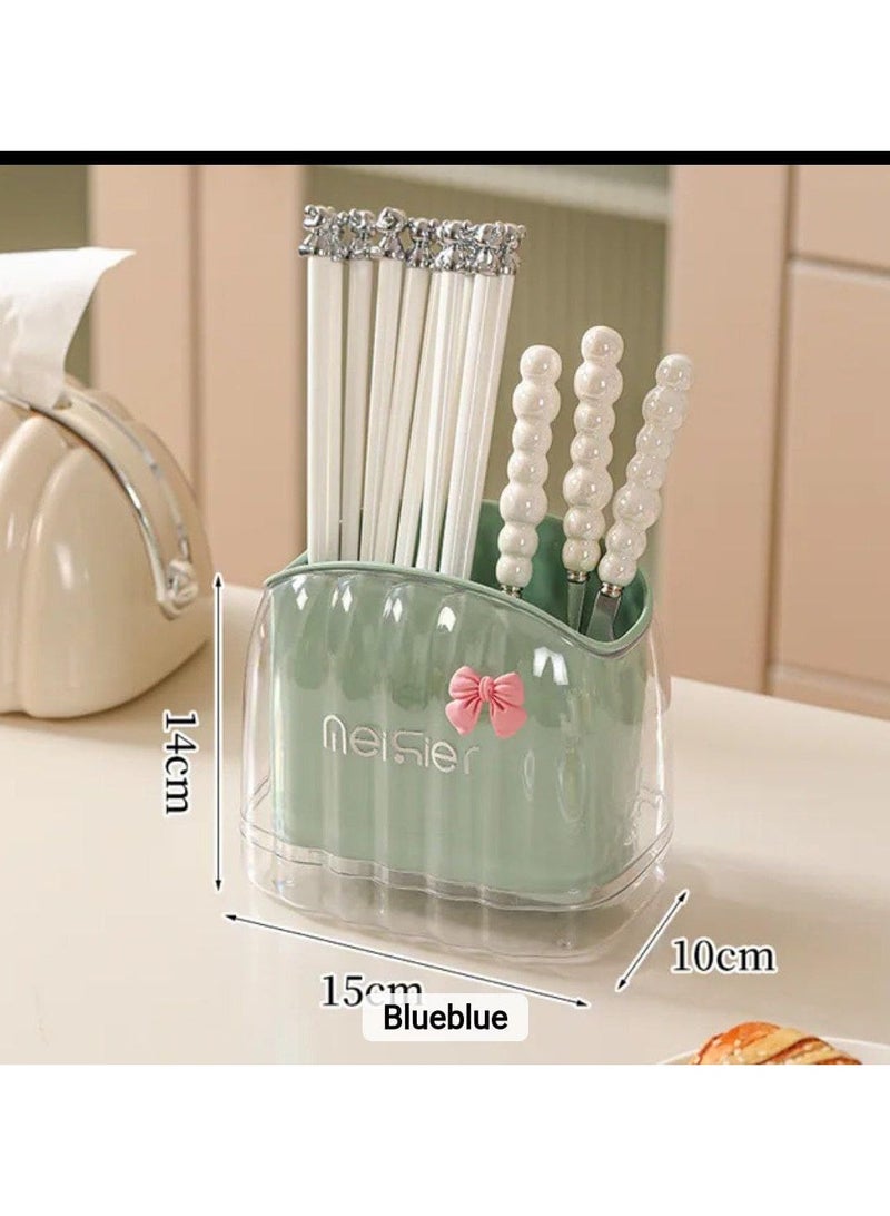 2-Compartment Acrylic Spoon and Utensil Drainer Stylish Design with Separate Base and Decorative Bow Sticker CH (random color) - Image 2