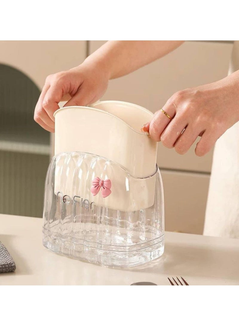 2-Compartment Acrylic Spoon and Utensil Drainer Stylish Design with Separate Base and Decorative Bow Sticker CH (random color) - Image 5