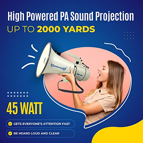 ThunderPower THUN1200 Heavy-Duty Extra-Loud Megaphone Speaker – 45 W Bullhorn Megaphone with Siren, 2,000‑Yard Range, Bell & Talk Modes - Loud Speaker Megaphones for Military and Crowd Control - Image 2