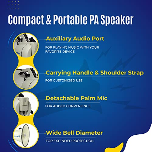 ThunderPower THUN1200 Heavy-Duty Extra-Loud Megaphone Speaker – 45 W Bullhorn Megaphone with Siren, 2,000‑Yard Range, Bell & Talk Modes - Loud Speaker Megaphones for Military and Crowd Control - Image 3
