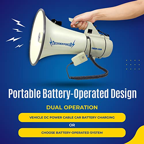 ThunderPower THUN1200 Heavy-Duty Extra-Loud Megaphone Speaker – 45 W Bullhorn Megaphone with Siren, 2,000‑Yard Range, Bell & Talk Modes - Loud Speaker Megaphones for Military and Crowd Control - Image 4