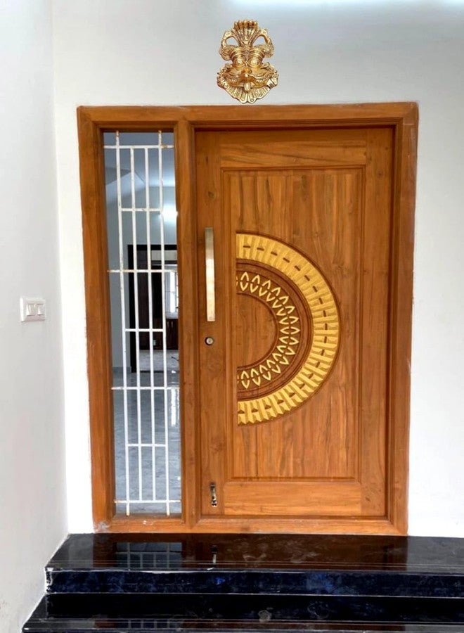 FLAIMYST Kirtimukha for Home Door in Aluminium Metal, Kirtimukha Wall Hanging for Home Decor, Nazar Battu for Home Entrance (Gold Plating 16X10 CM) - Image 5
