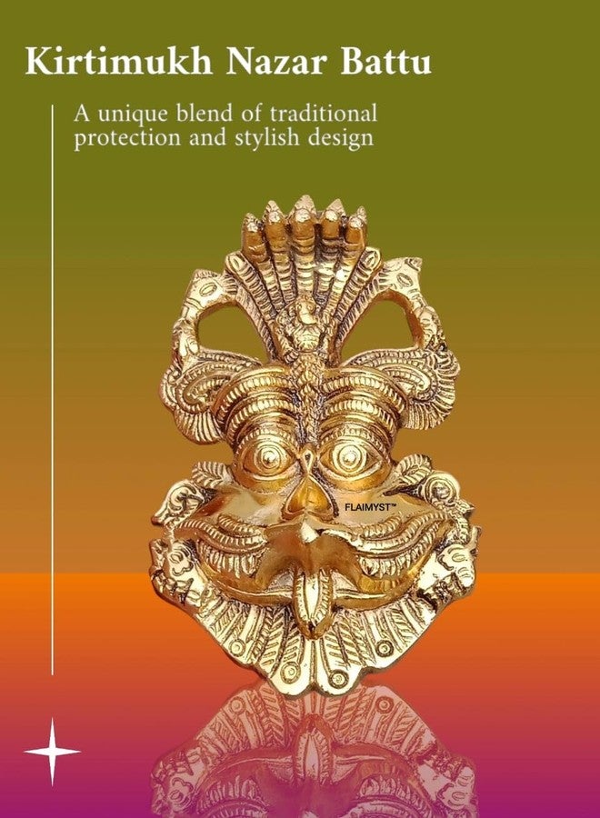FLAIMYST Kirtimukha for Home Door in Aluminium Metal, Kirtimukha Wall Hanging for Home Decor, Nazar Battu for Home Entrance (Gold Plating 16X10 CM) - Image 3