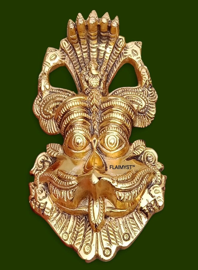 FLAIMYST Kirtimukha for Home Door in Aluminium Metal, Kirtimukha Wall Hanging for Home Decor, Nazar Battu for Home Entrance (Gold Plating 16X10 CM) - Image 1
