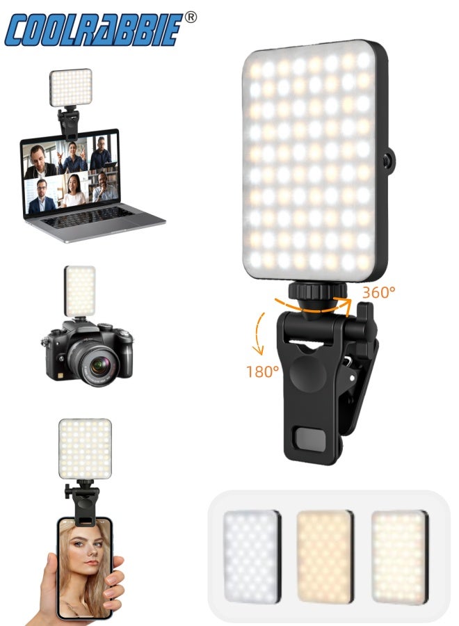 CoolRabbie Photography Rechargeable Selfie Light & Phone Light Clip for iPhone - Phone Laptop LED Light with Adjustable Brightness,Portable LED Camera Fill Light Panel,Pocket LED Lighting for Selfies, Makeup, TikTok, Youtube, Live Streaming & Video Conferencing Black - Image 1