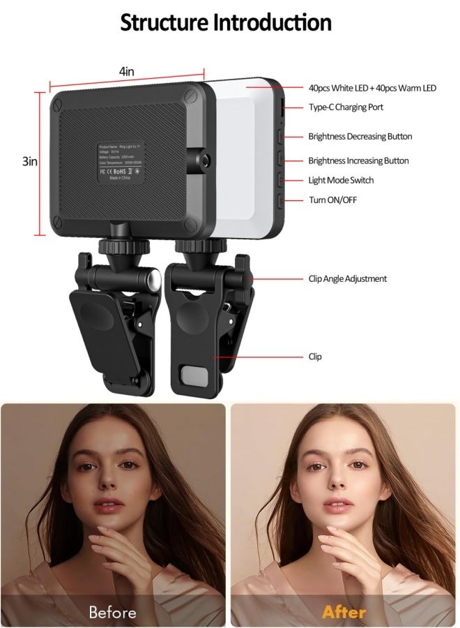CoolRabbie Photography Rechargeable Selfie Light & Phone Light Clip for iPhone - Phone Laptop LED Light with Adjustable Brightness,Portable LED Camera Fill Light Panel,Pocket LED Lighting for Selfies, Makeup, TikTok, Youtube, Live Streaming & Video Conferencing Black - Image 4