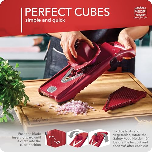 Börner Mandoline Slicer V5 (Starter Set) • Vegetable V-Slicer for Slices, Sticks & Dices in Various Sizes • With Stainless Steel V-Blade • Adjustable Kitchen Slicer • Color: Red - Image 5