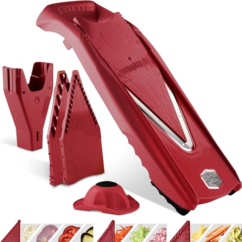 Börner Mandoline Slicer V5 (Starter Set) • Vegetable V-Slicer for Slices, Sticks & Dices in Various Sizes • With Stainless Steel V-Blade • Adjustable Kitchen Slicer • Color: Red - Image 1