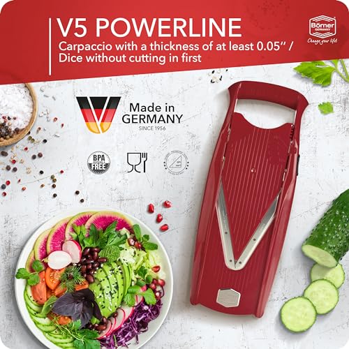Börner Mandoline Slicer V5 (Starter Set) • Vegetable V-Slicer for Slices, Sticks & Dices in Various Sizes • With Stainless Steel V-Blade • Adjustable Kitchen Slicer • Color: Red - Image 3
