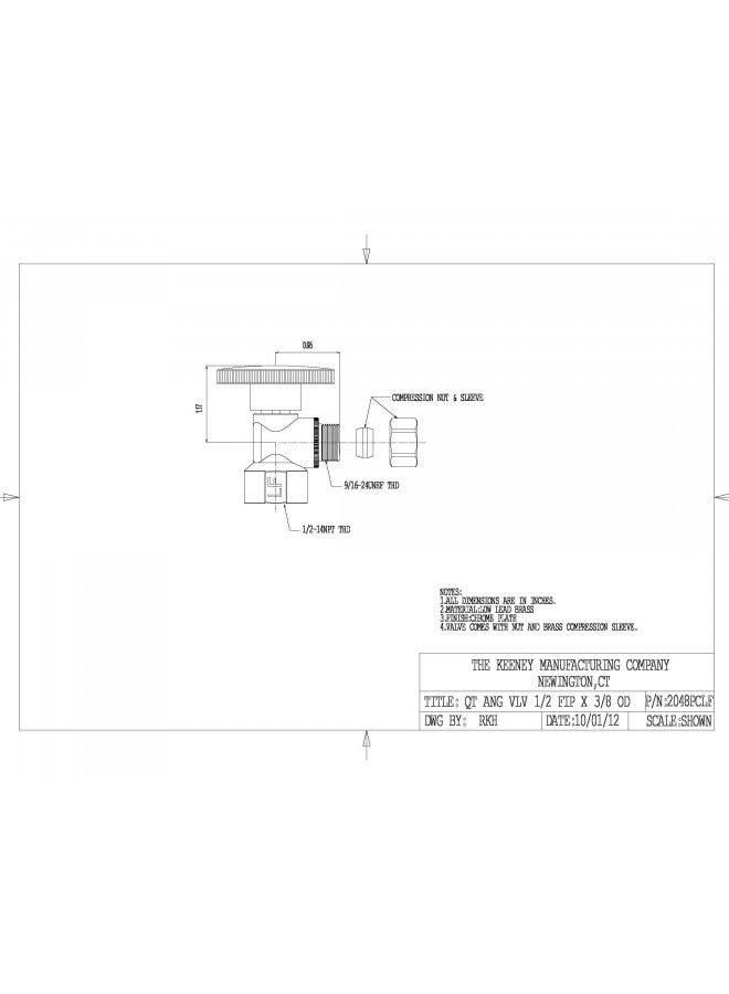 Plumb Pak, Chrome Keeney 2048PCLF 1/2-Inch FIP by 3/8-Inch O.D. Quarter Turn Angle Valve - Image 1