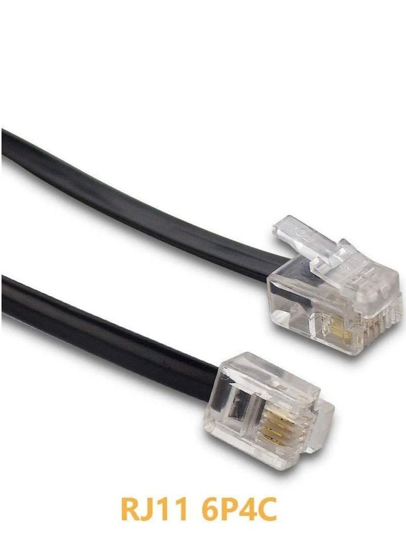 DKURVE Handmade Telephone Landline Extension Cord Cable Line Wire with Standard RJ-11 6P4C Plugs (3M, BLACK) - Image 2