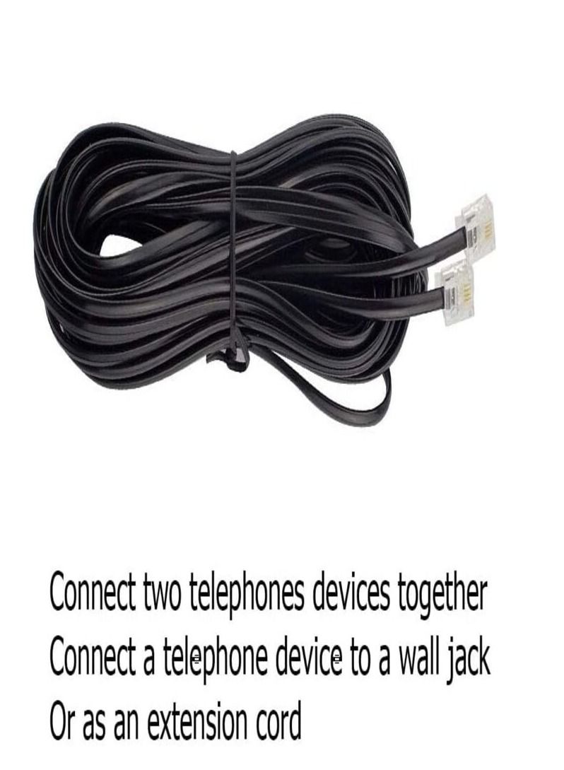 DKURVE Handmade Telephone Landline Extension Cord Cable Line Wire with Standard RJ-11 6P4C Plugs (3M, BLACK) - Image 3