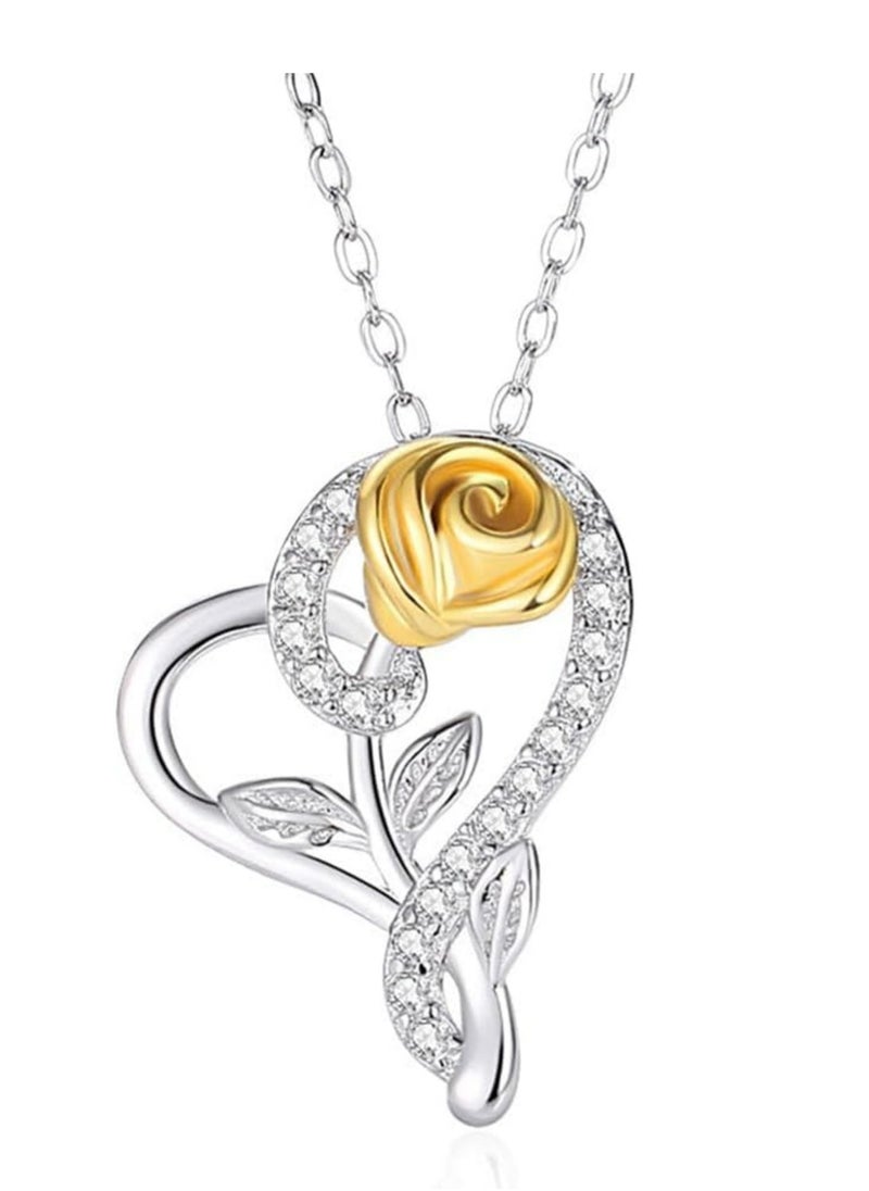 Mike Music - Crafted from 925 Sterling Silver and Gold Rose Pendant Necklace with Cubic Zirconia Accents - Image 1
