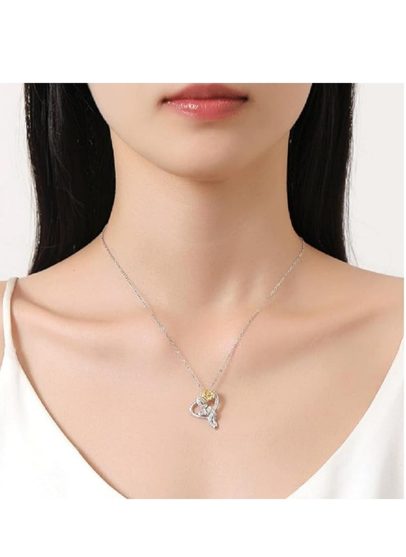 Mike Music - Crafted from 925 Sterling Silver and Gold Rose Pendant Necklace with Cubic Zirconia Accents - Image 1