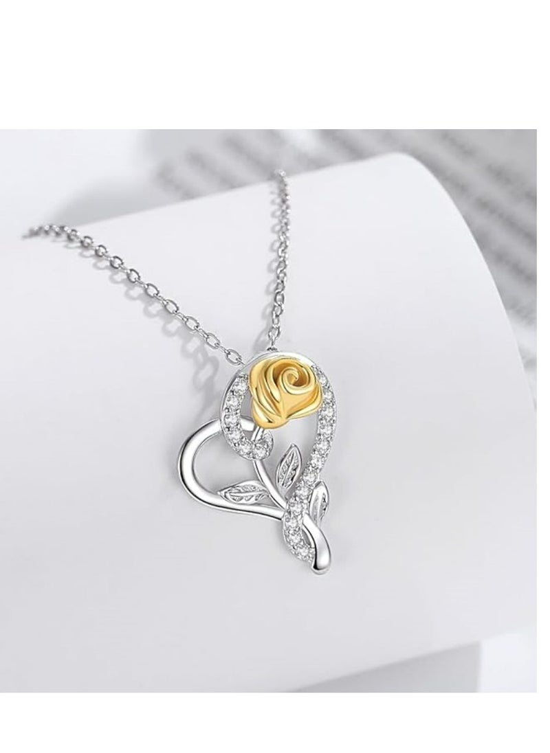 Mike Music - Crafted from 925 Sterling Silver and Gold Rose Pendant Necklace with Cubic Zirconia Accents - Image 1