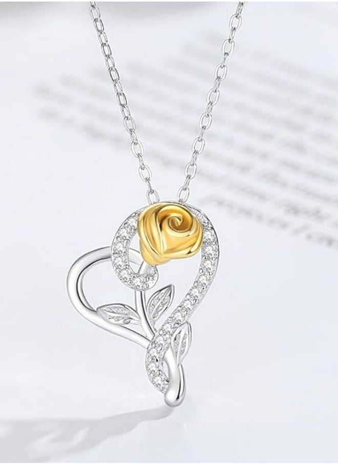 Mike Music - Crafted from 925 Sterling Silver and Gold Rose Pendant Necklace with Cubic Zirconia Accents - Image 1