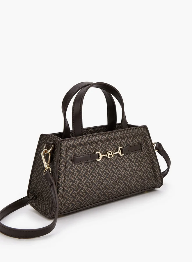 Flora Bella By Shoexpress Monogram Print Tote Bag with Detachable Strap and Zip Closure