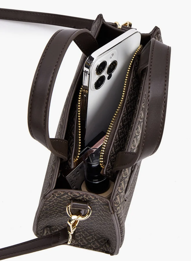 Flora Bella By Shoexpress Monogram Print Tote Bag with Detachable Strap and Zip Closure