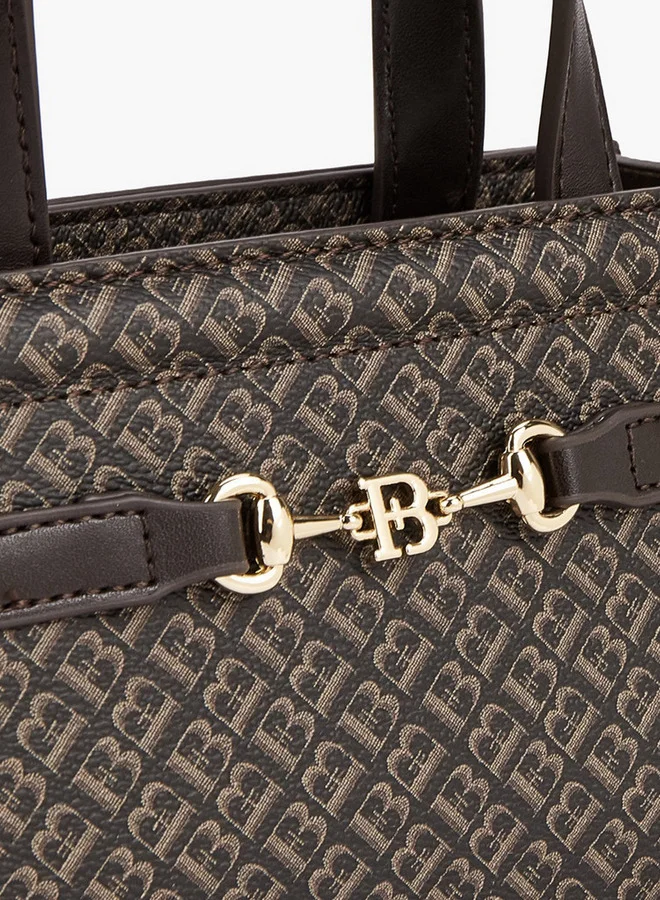 Flora Bella By Shoexpress Monogram Print Tote Bag with Detachable Strap and Zip Closure