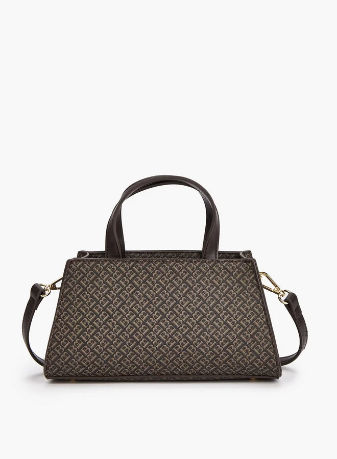 Flora Bella By Shoexpress Monogram Print Tote Bag with Detachable Strap and Zip Closure