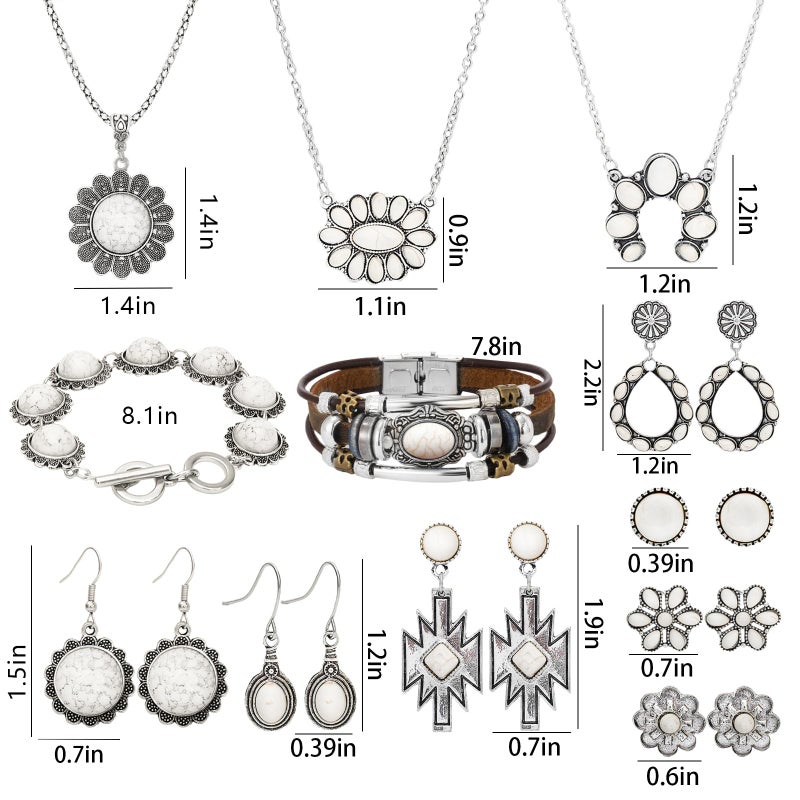 NEWITIN 19 Pieces Silver Bohemian Jewelry Set for Women Fashion Costume Jewels Turquoise Necklace Bracelet Earrings Western Turquoise Jewelry Set for Women - Image 2