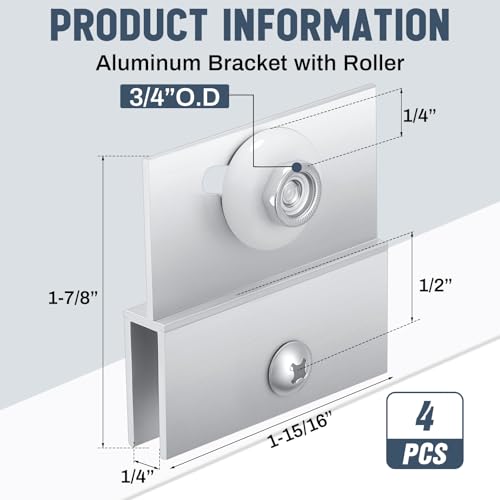 Yaocom 4 Pcs M 6054 Frameless Shower Door Rollers Top Bracket Roller Assembly 34 in Round Plastic Wheel Ball Bearings Extruded Aluminum Bright Finish Chrome 14 Inch Wide Inside - Image 3
