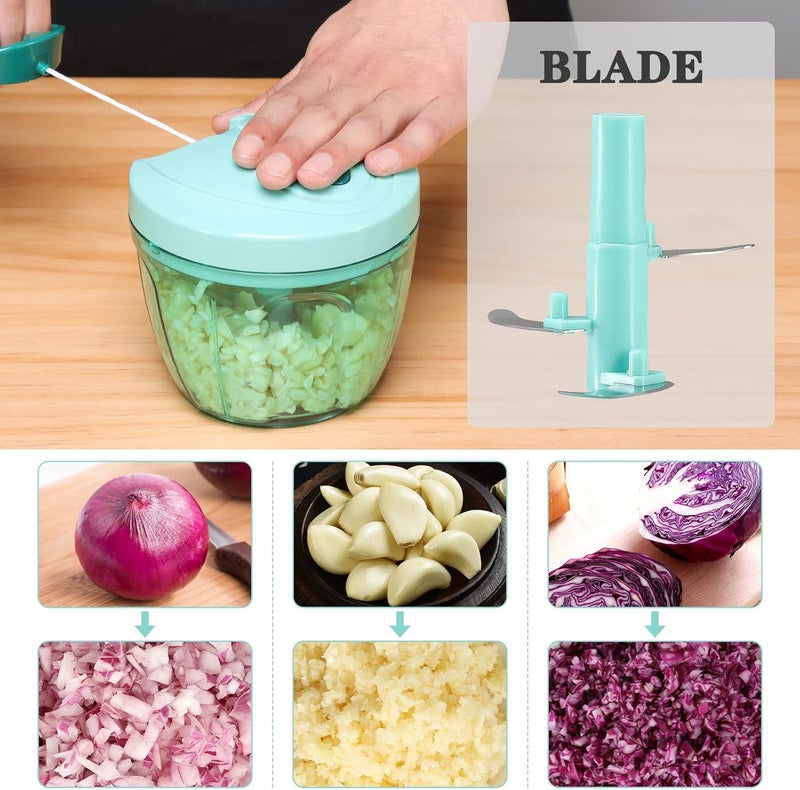 Cambom Food Chopper Vegetable Cutter, Chopper Hand String Vegetable Chopper Onions Cutter for Vegetable Fruits Nuts Durable BPA Free Food Safe Material 650ML（Blue） - Image 2