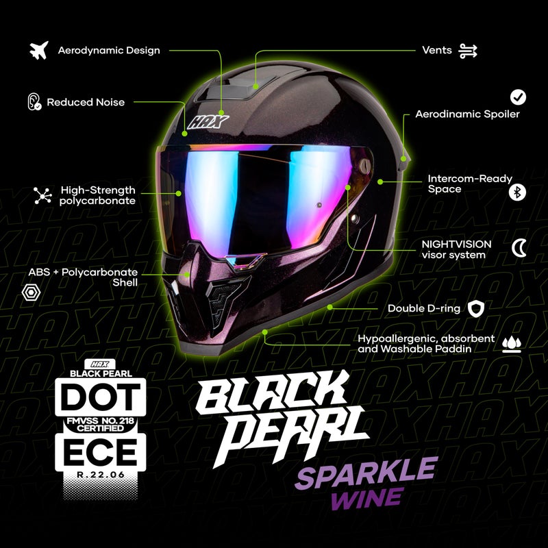 HAX Full Face Snowmobile Motorcycle Helmet for Adult Men and Women - DOT & ECE 22.06 Certified Motocross Helmet with Night Vision for Motorbike Street Bike(Galaxy Purple - Large) - Image 2