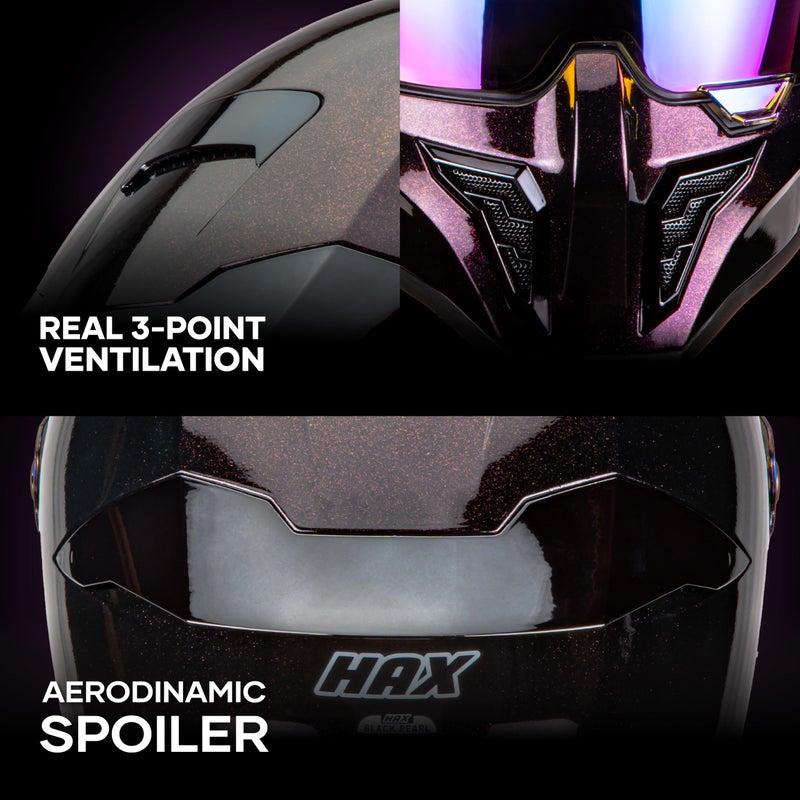 HAX Full Face Snowmobile Motorcycle Helmet for Adult Men and Women - DOT & ECE 22.06 Certified Motocross Helmet with Night Vision for Motorbike Street Bike(Galaxy Purple - Large) - Image 4