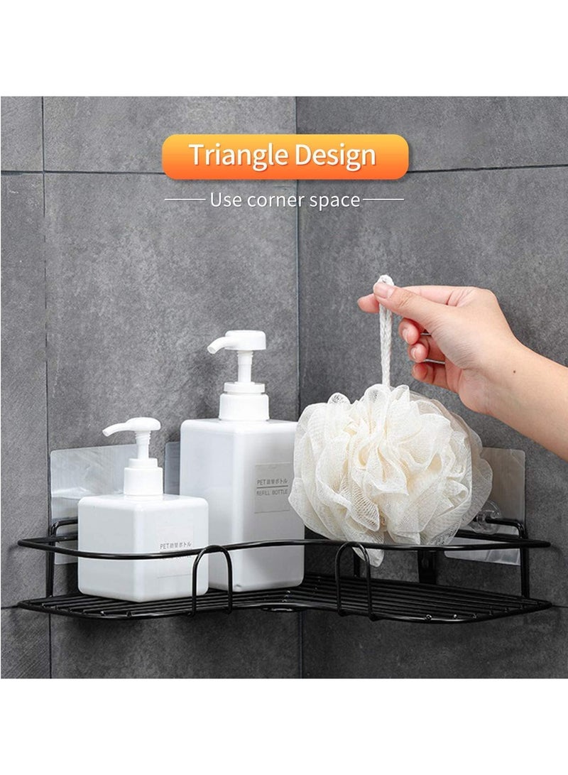 رف حمام 2 قطعة مثالي لتخزين أدوات التجميل، رف معدني لاصق على الحائط وفي الزاوية، رف تخزين وحامل للشامبو، للمطبخ والحمام ستانلس ستيل، (عبوة من قطعتين) أسود - Image 5