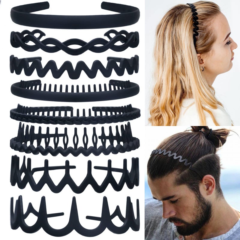 LAPOHI 8 PCS Fashion Effortless Plastic Headbands with Teeth Comb Black Skinny Headbands No Slip Hair Bands for Women Men Teen Girls Black 8