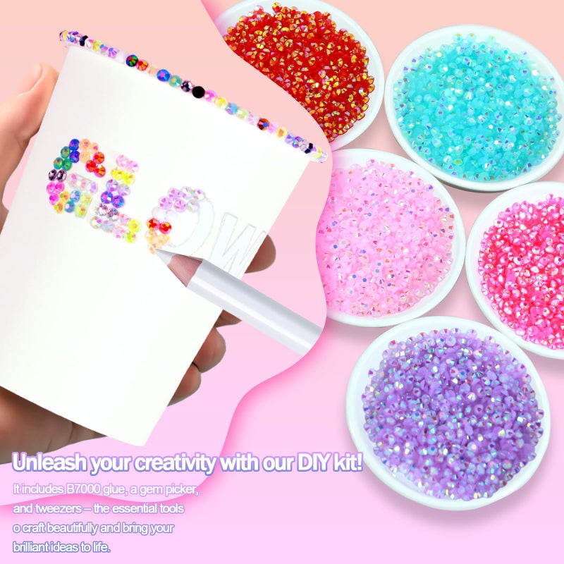 DEWJDFSC 40000+Pcs Resin Jelly Rhinestones for Bedazzling, 3mm Multicolor Flat Back Gems Bedazzler Kit with 3Pcs 10ml B7000 Jewelry Glue, Colorful Bulk Jewels for Book Shoes Crafts Tumblers Nail Art DIY - Image 4