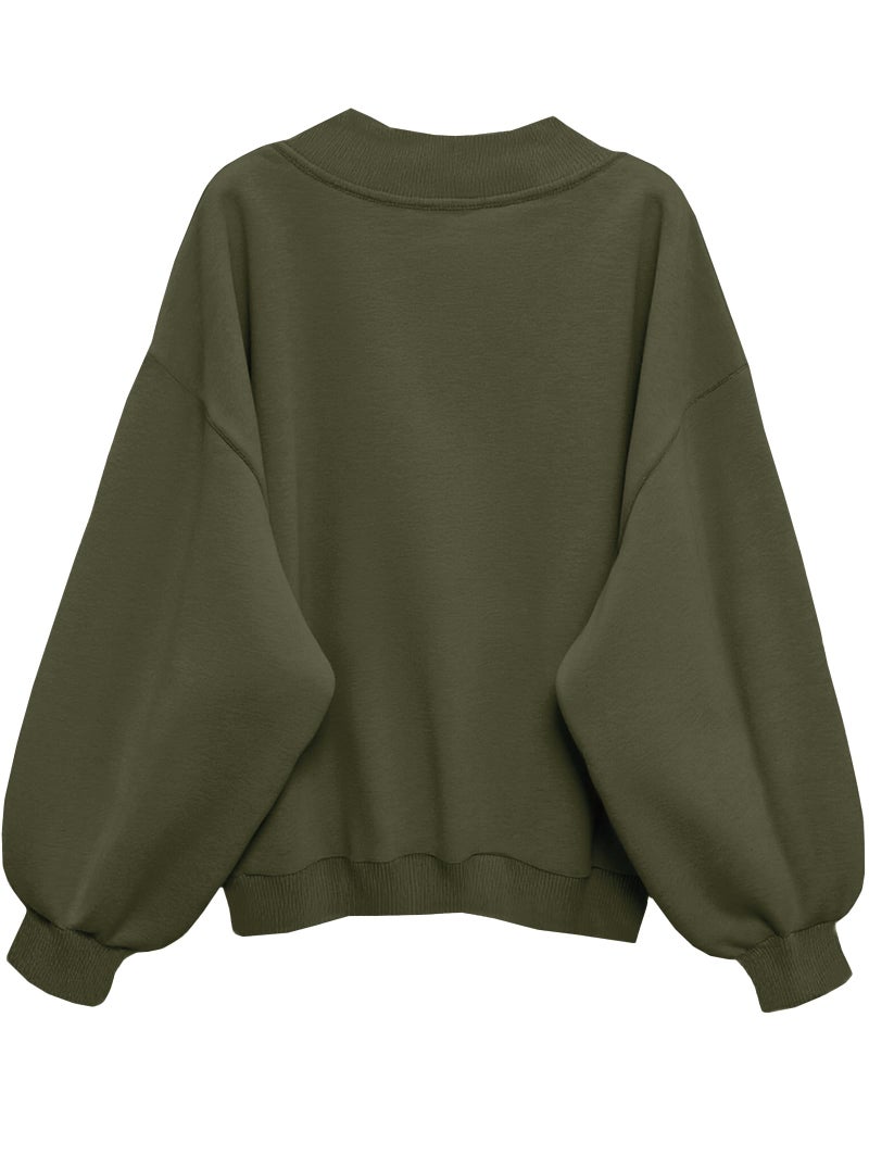 Hilinker Womens V Neck Oversized Sweatshirts Pullover Cute Drop Shoulder Long Sleeve Tops Army Green Large - Image 4