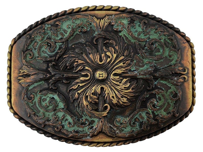 Belts.com HA0016 Western Floral Engraved Ornate Design Belt Buckle Fits 1-1/2"(38mm) Belt (Antique Patina) - Image 1