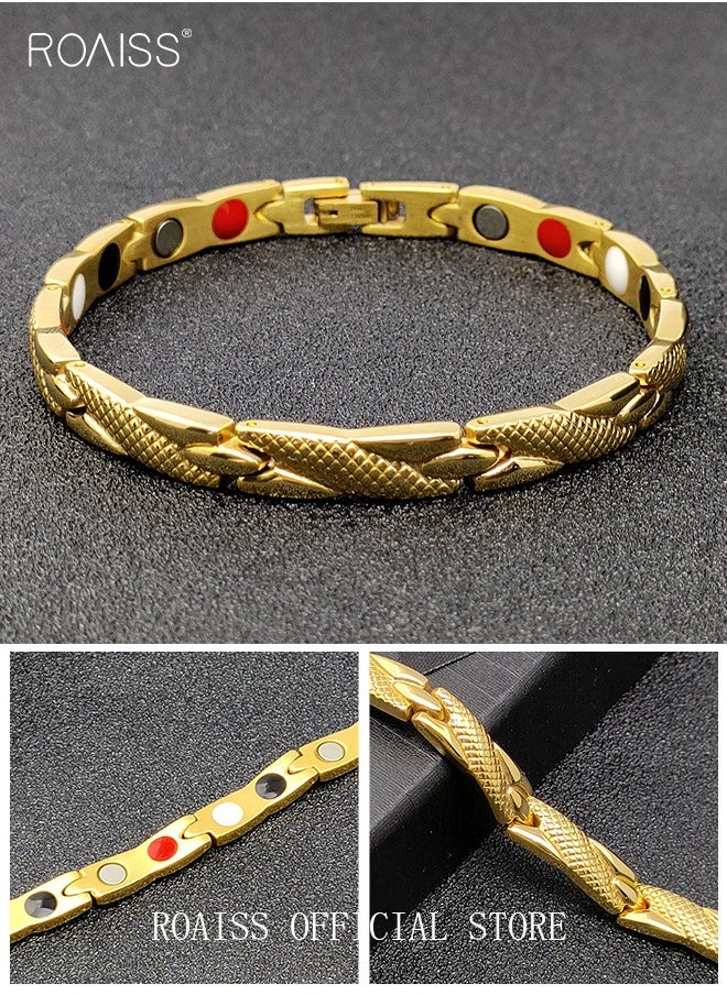 roaiss Chic Magnetic Dragon Textured Bracelet Fashionable Geometric Detachable Cuff Bangle Multicolor Casual Wrist Jewelry Gift for Men Father Brother Gold  - Image 1