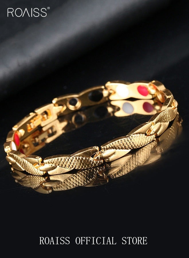 roaiss Chic Magnetic Textured Bracelet Fashionable Geometric Detachable Cuff Bangle Multicolor Casual Wrist Jewelry Gift for Men Father Brother Gold - Image 1