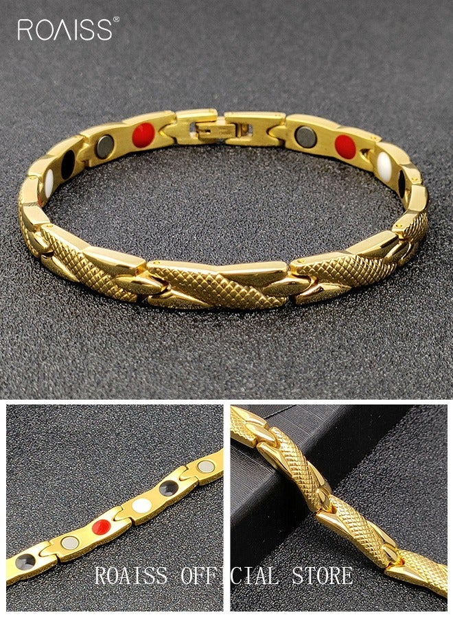 roaiss Chic Magnetic Textured Bracelet Fashionable Geometric Detachable Cuff Bangle Multicolor Casual Wrist Jewelry Gift for Men Father Brother Gold - Image 2