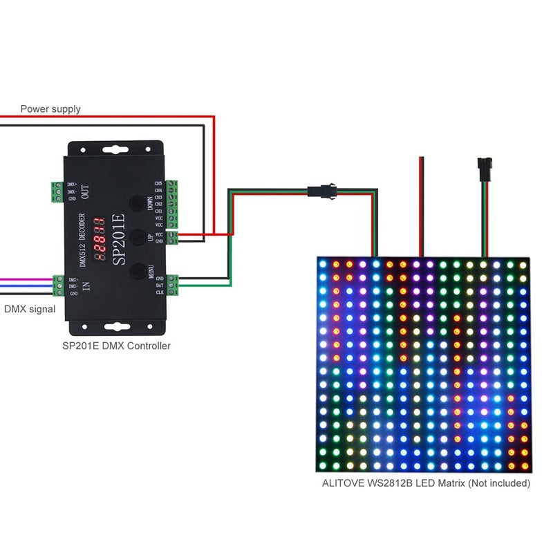 ALITOVE وحدة تحكم فك التشفير ALITOVE WS2812B WS2811 DMX إلى SPI، مع 99 وضع لون، وحدة تحكم فك التشفير DMX 512 RGB WW 5 قناة لشرائط الإضاءة WS2815 SK6812 WS2801 WS2813 LP6803 1903 RGBWW LED بجهد DC5V~24V - Image 5