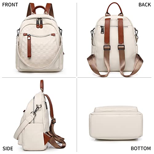 Wesccimo Genuine Leather Backpack Purse For Women Beige Real Soft Leather Checkered Designer Convertible Shoulder Bag - Image 4