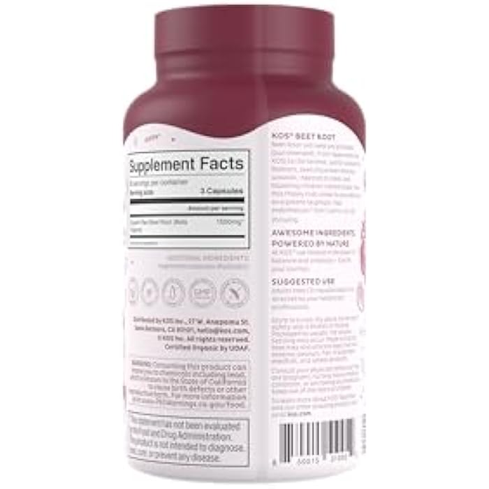 KOS Organic Beetroot Capsules 1500mg - USDA Organic, Antioxidant Power from Organic Beet Root Superfood, Supports Healthy & Active Lifestyle - Non-GMO, Vegan and Keto Friendly - 180 Capsules - Image 4