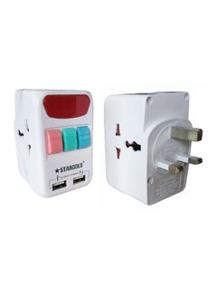 Versatile 3 Way Universal Multi Power Adapter with 2 USB Ports 2.4A Each and 13A UK Plug 2500W Individual Switch