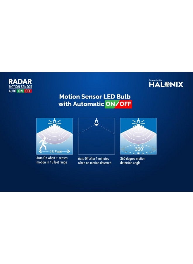 Halonix 10W Auto-on-Auto off Radar Motion Sensor Led Bulb | Auto on-Auto off led bulb | Color- White | Base- B22 | Pack of 8 | - Image 3