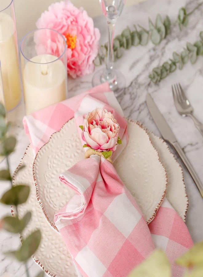 wonlex Farmhouse Flower Napkin Rings Set of 12, Faux Pink Rose Napkin Ring Serviette Holder for Spring Holiday, Mothers Day, Table Decor, Family Union, Dinner Setting(Rose Pink) - Image 2