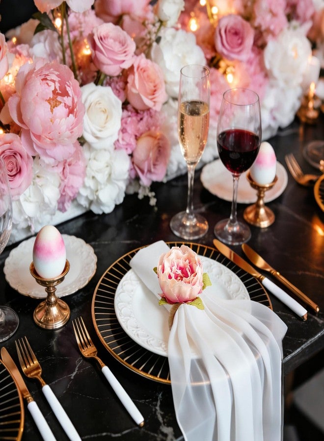 wonlex Farmhouse Flower Napkin Rings Set of 12, Faux Pink Rose Napkin Ring Serviette Holder for Spring Holiday, Mothers Day, Table Decor, Family Union, Dinner Setting(Rose Pink) - Image 3